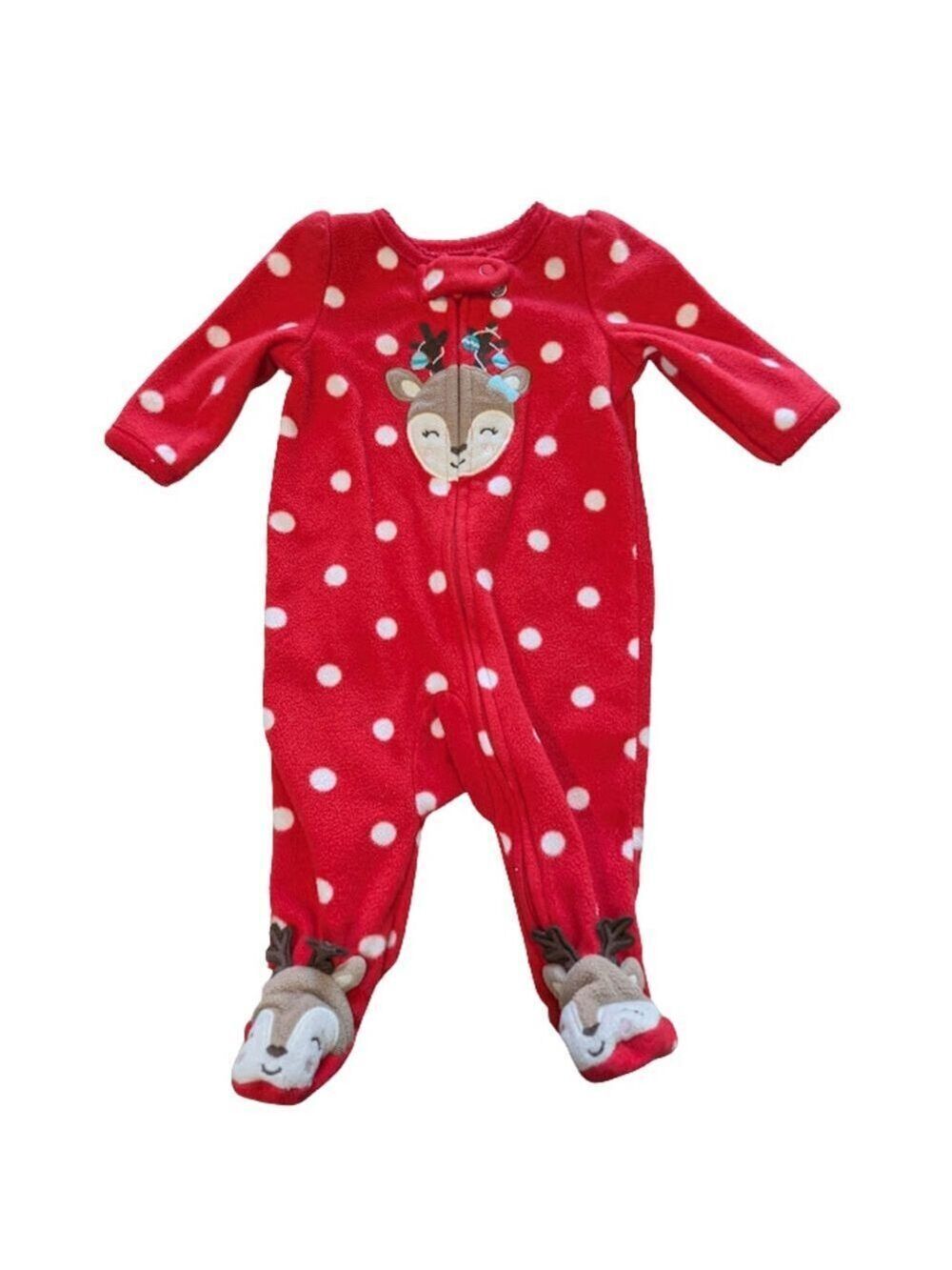 Carter’s Just OneYou Reindeer Fleece Footed Sleeper NB Red Polka Dot Holiday Zip
